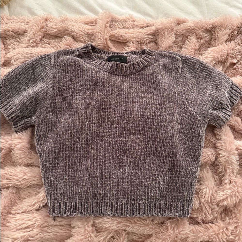 Majorelle Gray Chenille Short Sleeve Sweater
